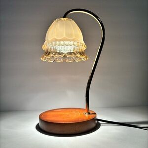 Elegant Glass Tulip Lamp for Candle Warming with wooden base